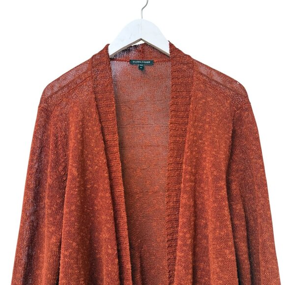 EILEEN FISHER Cardigan Jacket Size XL Linen Blend Knit Rust Womens Open Sweater - Picture 2 of 7